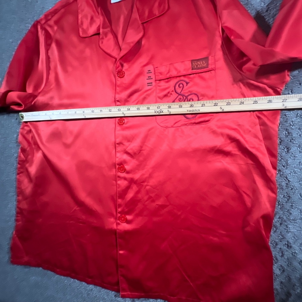 Disney The Santa Clause Pajama Top Unisex XXL Red Satin Embroidered Monogram - Picture 7 of 9